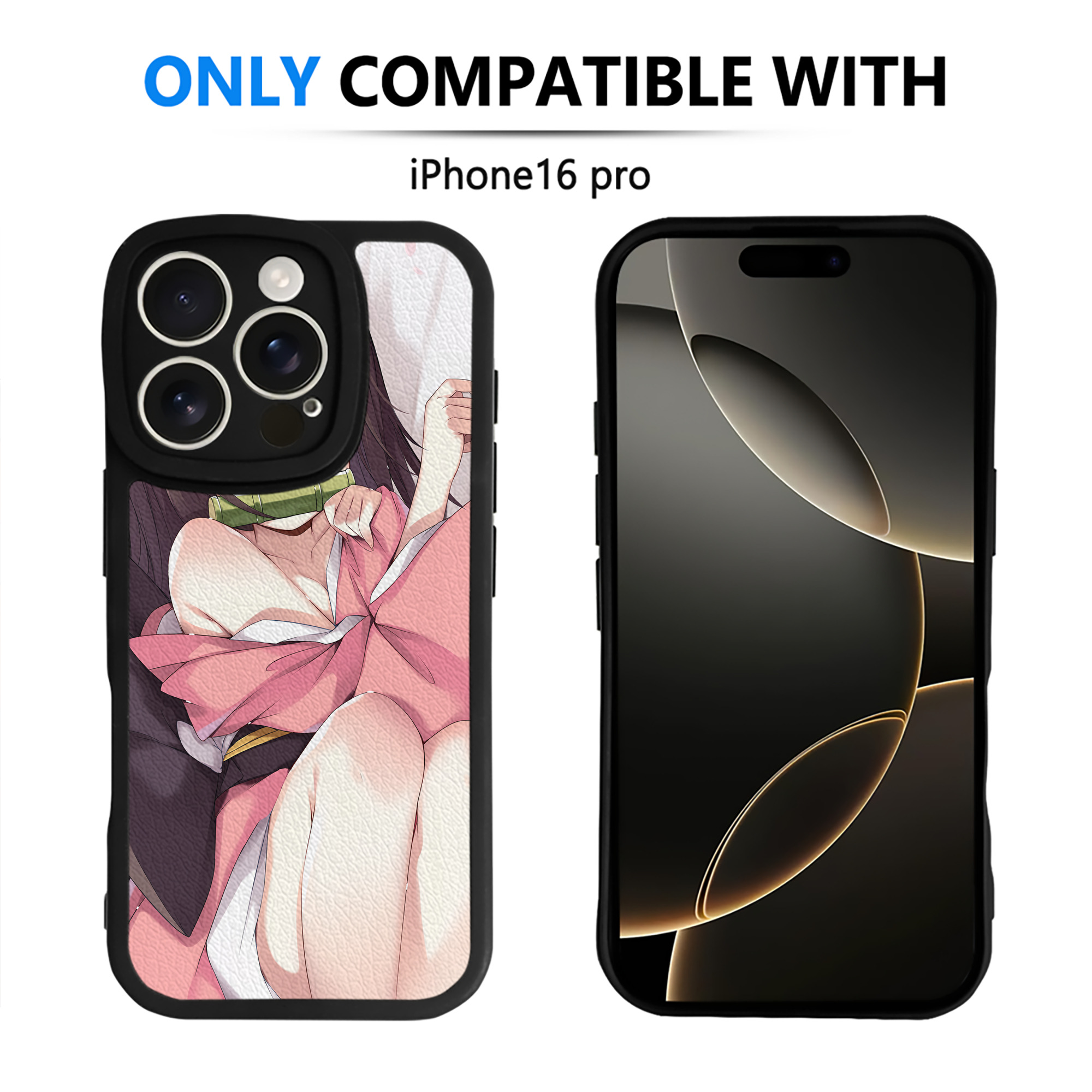 （画像用） 鬼滅の刃（きめつのやいば）竈門 禰󠄀豆子／かまど ねずこ Kamado Nezuko 【iPhone 16シリーズ対応】シリコンスマホケース（レザー調） 材質：シリコン